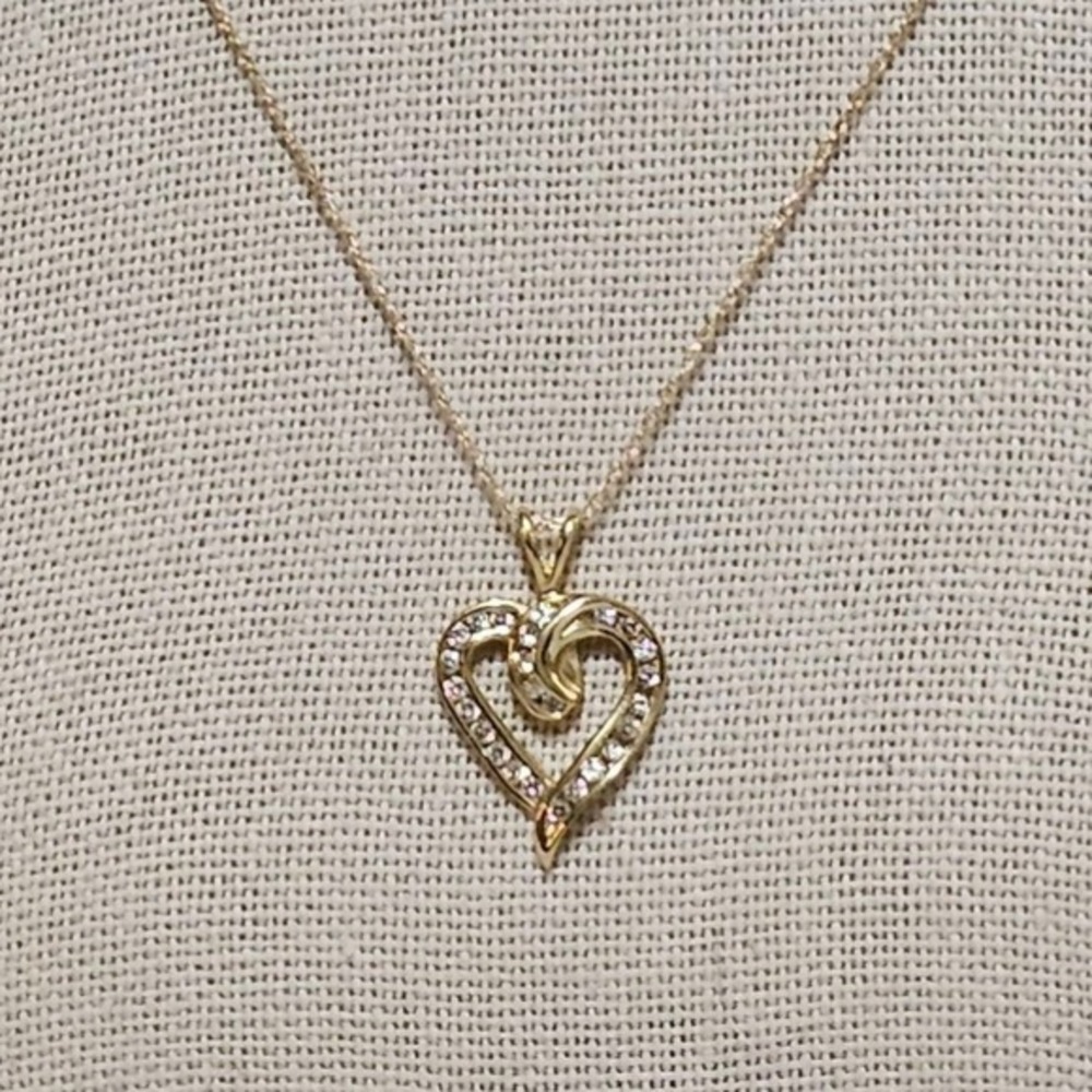 Vintage 10k Yellow Gold & Diamond Heart Pendant Necklace IGRB w/ 10k Chain 1.72g